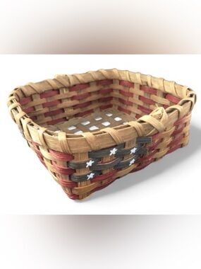 Handwoven Artist Signed Patriotic Flag Basket - Celebrate USA 250